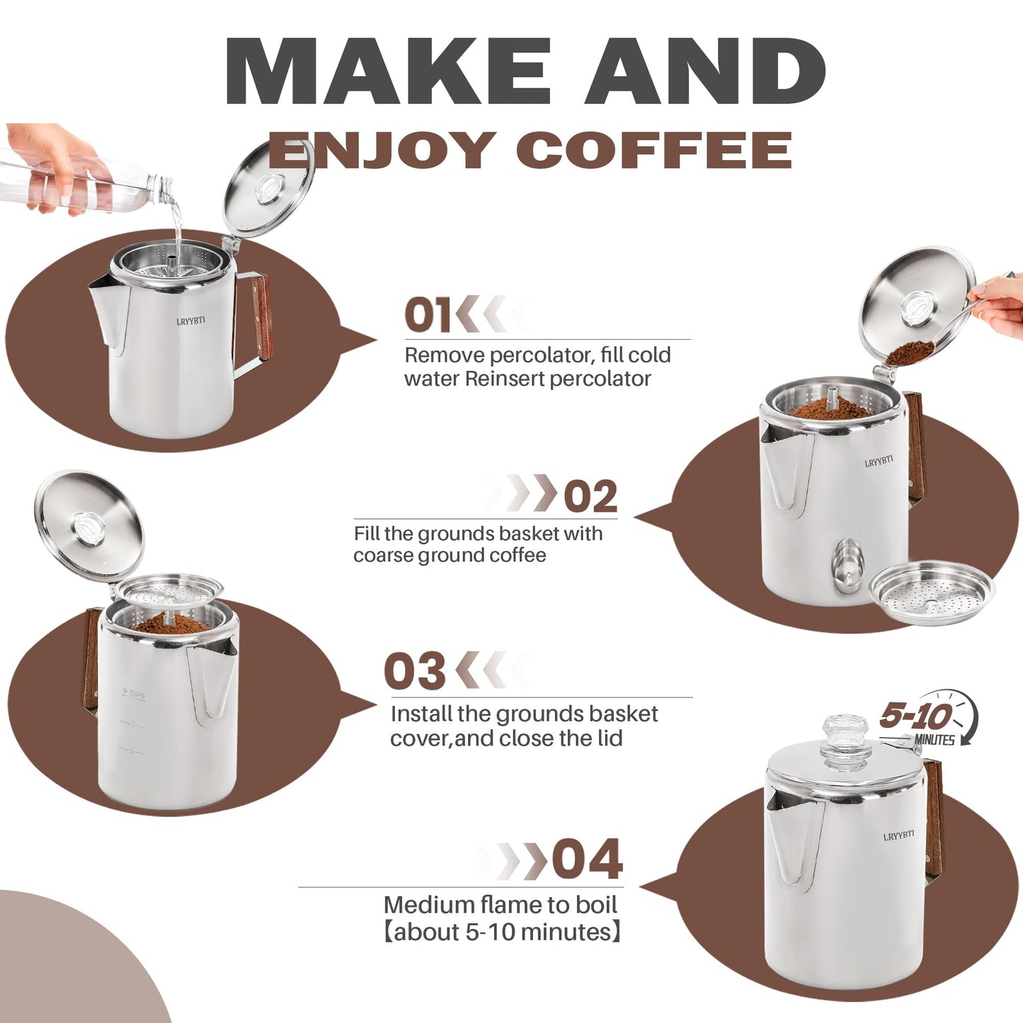 LRYYBTI 9 Cup Stainless Steel Coffee Percolator