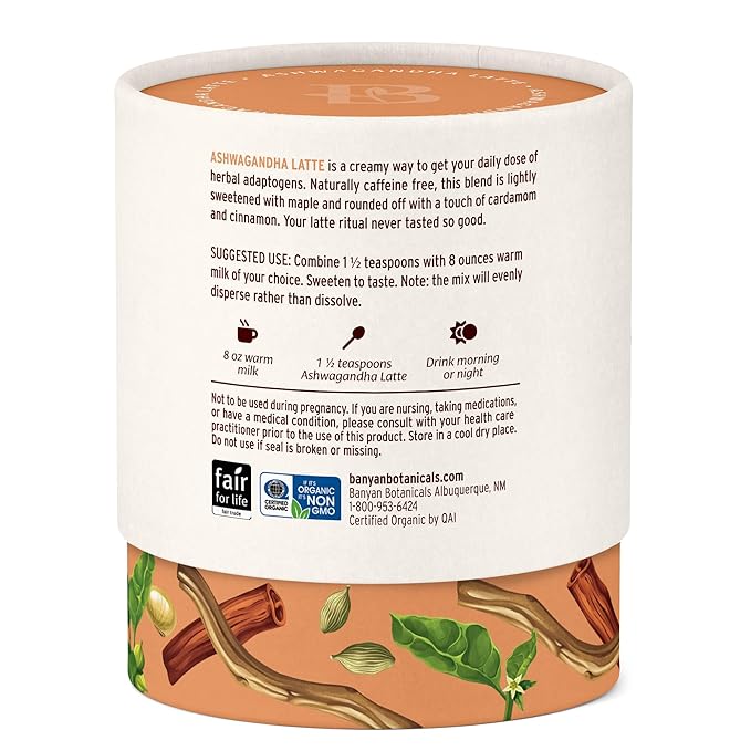 Banyan Botanicals Ashwagandha Latte – Caffeine-Free Organic Herbal Latte Mix – Instant Herbal