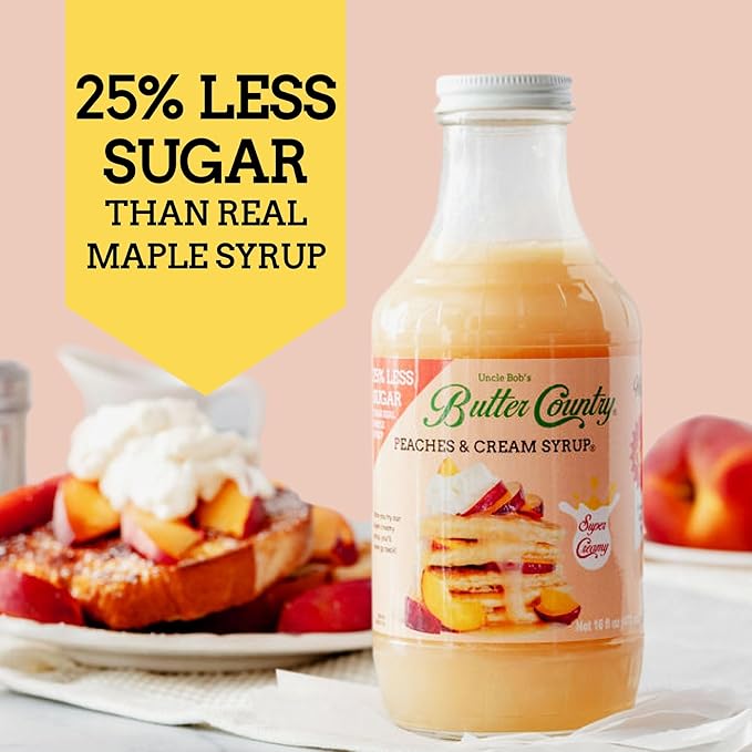 Butter Country Rich & Creamy Peach Syrup for Pancakes and Waffles, All Natural Fruity Topping Use