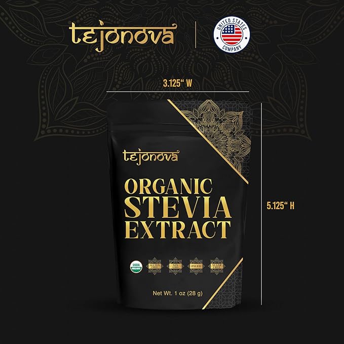 tejonova Organic Stevia Powder, 1oz, Stevia Sweetener, Stevia Organic from Stevia Leaf, Stevia