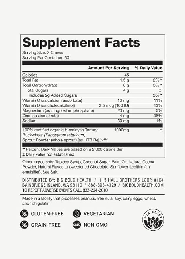 BIG BOLD HEALTH HTB Immune Energy Chews, Organic Sprouted Buckwheat with Vitamin D, Vitamin C, Zinc