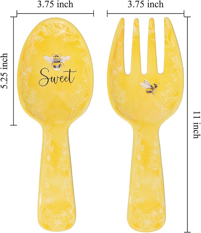 UPware Sweet Bee Melamine Salad Servers, Serving Utensil Set, Includes Serving Fork and Spoon for