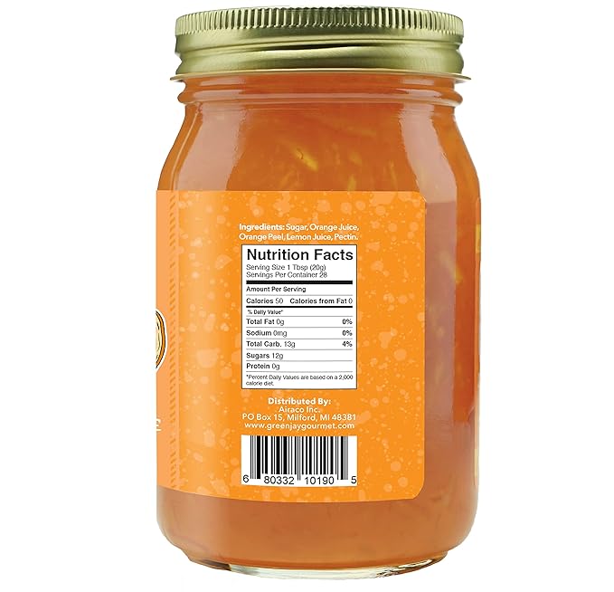 Green Jay Gourmet Orange Marmalade – All-Natural Orange Jam – Vegan, Gluten- free Marmalade