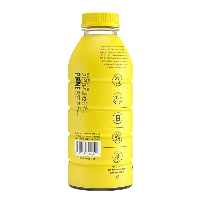 PRIME Hydration LEMONADE, Sports Drinks, Electrolyte Enhanced for Replenishing Fluids, 250mg BCAAs