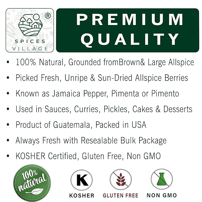 SPICES VILLAGE Ground Allspice (8 oz) - Powdered Fresh Whole Allspice Berries, Ground Jamaican