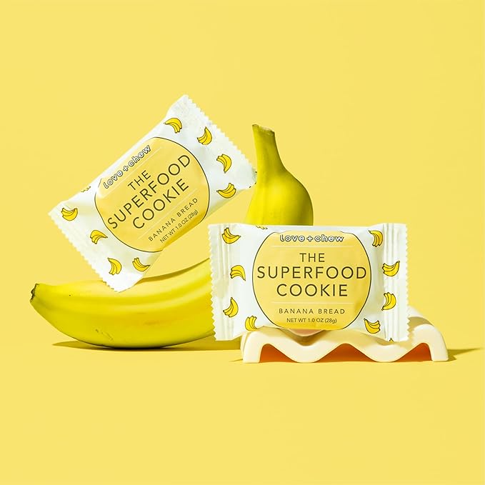 Love + Chew Soft Baked Protein Cookies, Gluten Free | (18) Count Banana Bread Minis | Vegan, Paleo