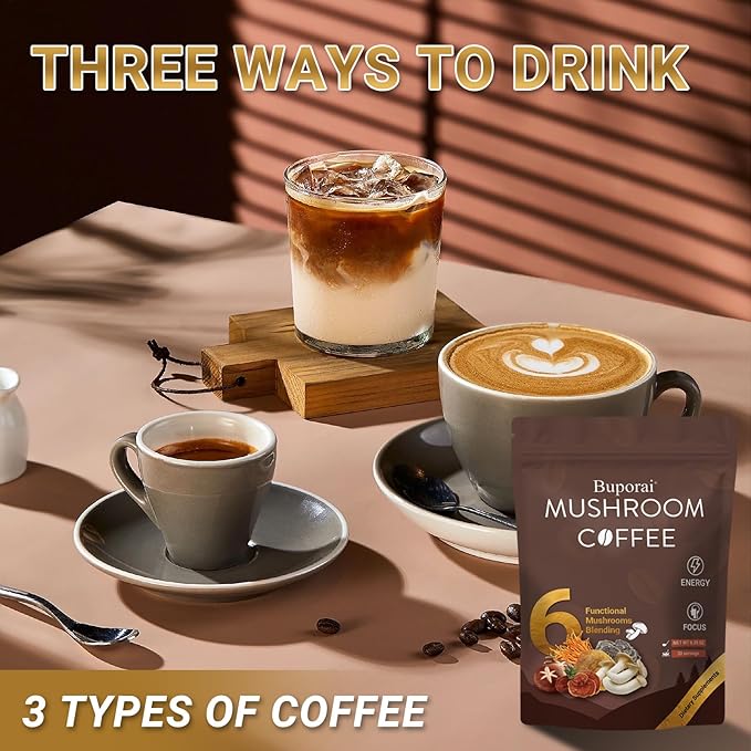 Mushroom Coffee, Instant Mushroom Coffee with 6 Mushrooms Lion’s Mane, Cordyceps, Turkey Tail &