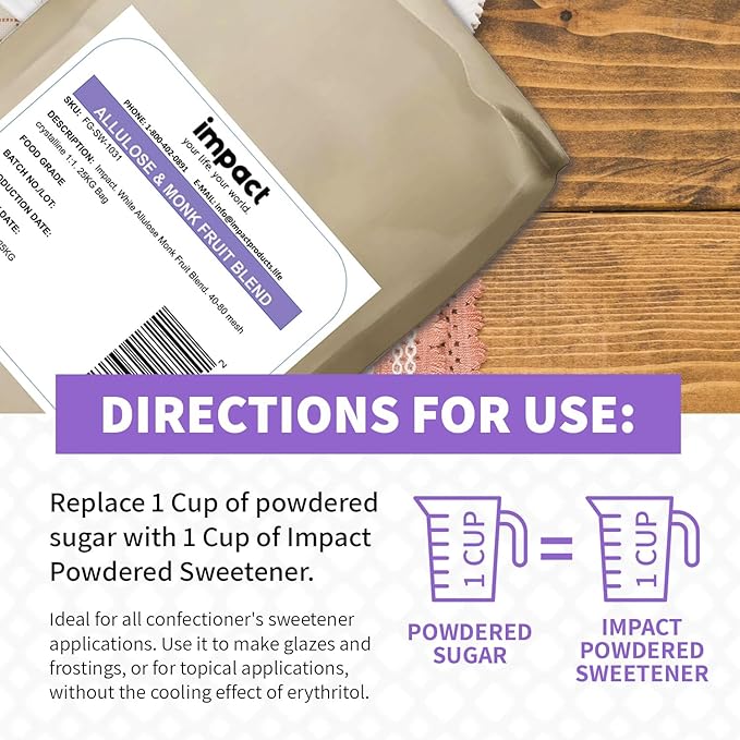 Impact - Monk Fruit Allulose Sweetener, Crystallized Blend Sugar Substitute - Zero Calorie Low-Carb