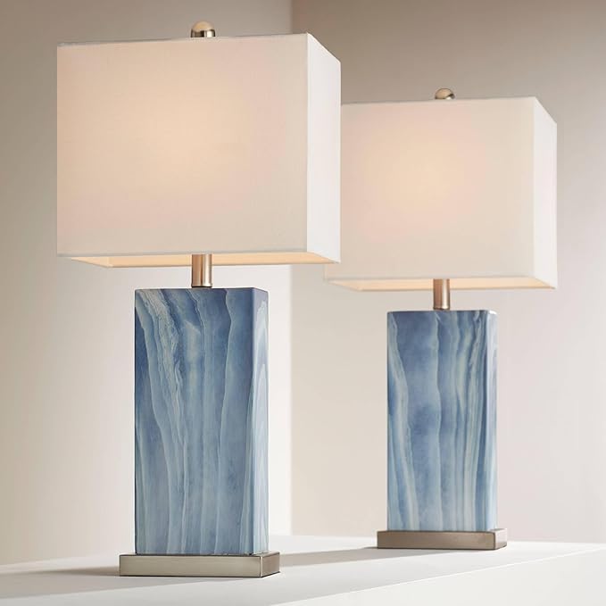 360 Lighting Connie Modern Table Lamps 25" Tall Set of 2 with USB Charging Ports Blue Faux Marble