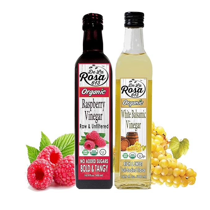 De La Rosa Organic Raspberry and White Balsamic Vinegar, Vegan, Kosher, Non-GMO & Gluten Free