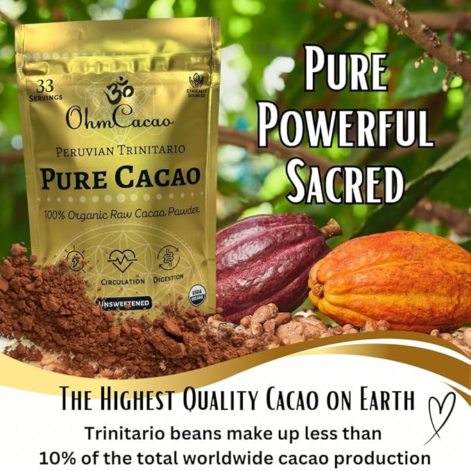 Ohm Raw Cacao Powder Organic Pure Unsweetened | Natural Source of Magnesium & Iron | Organic