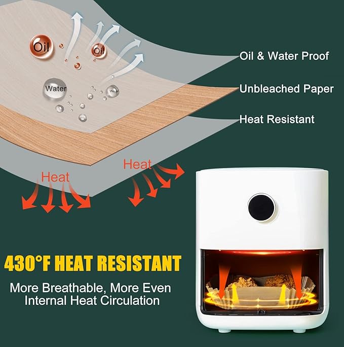 Air Fryer Disposable Paper Liners Square, Non-Stick Parchment, AirFryer Accessories for Baking