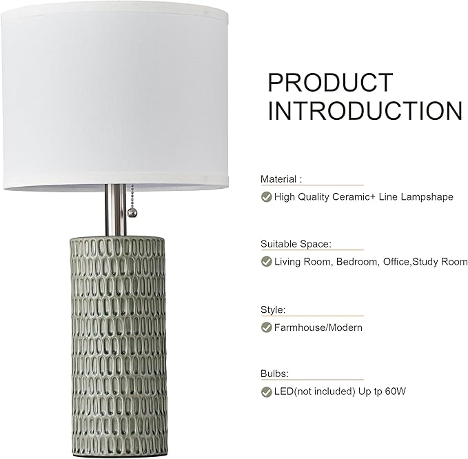 Table Lamps for Living Room Set of 2, Ceramic Table Lamps for Bedroom, 20" Modern Lamps for Night