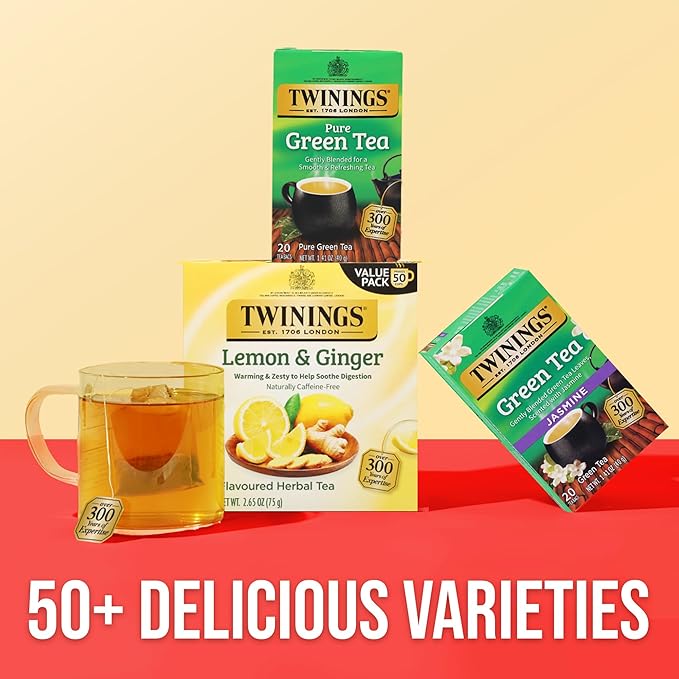 Twinings Green Tea with Jasmine Individually Wrapped Bags, 20 Count (Pack of 6), Fragrant Floral