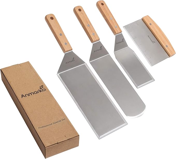 Stainless Steel Metal Spatula Set - Teppaniyaki Spatulas - Griddle Scraper Flat Spatula Pancake