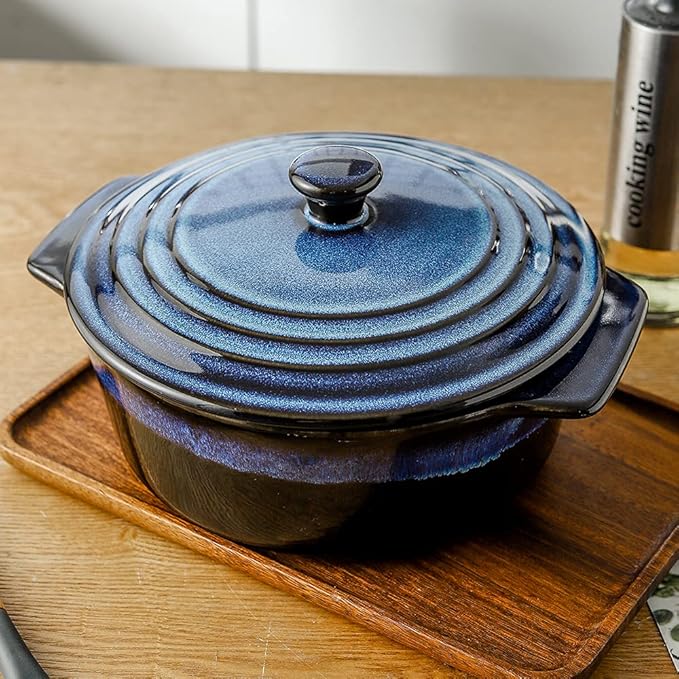 KOOV Ceramic Casserole Dish with Lid Oven Safe, 2 Quart Casserole Dishes, Covered Round Casseroles