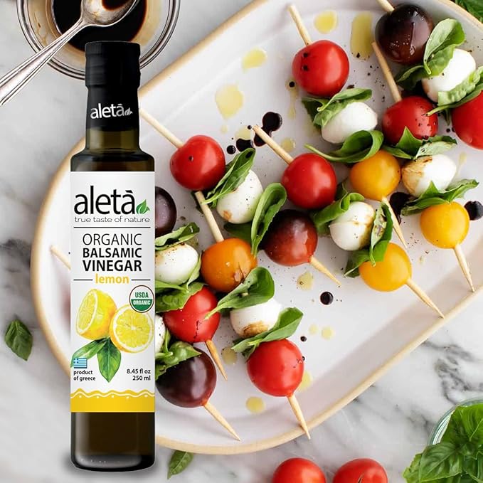 Aleta Farms Balsamic Vinegar, Premium Quality Lemon Infused Balsamic Glaze, USDA Organic, Perfect