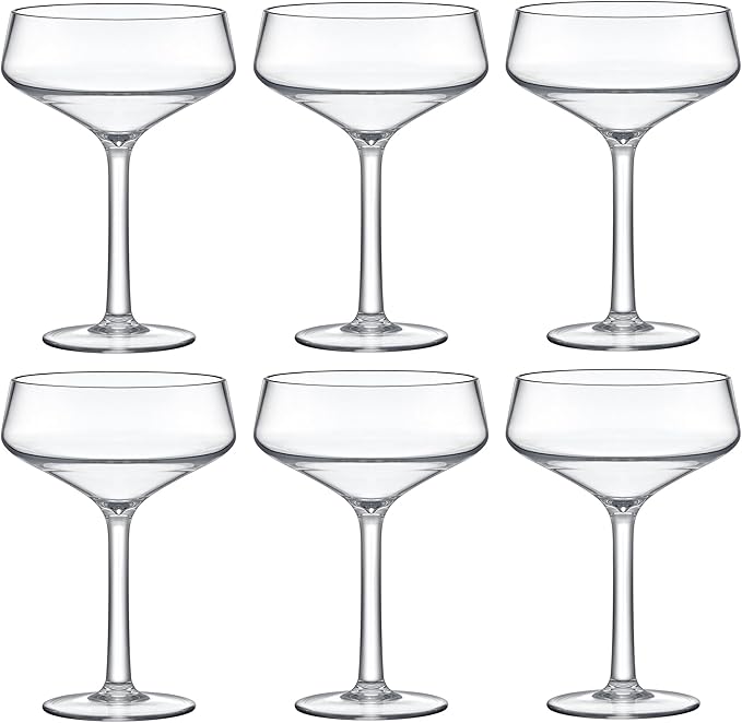 Amazing Abby - Courtney - 12-Ounce Plastic Coupe Glasses (Set of 6), Martini Glasses, Champagne