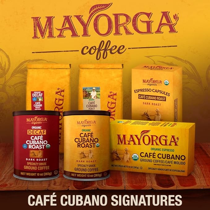 Mayorga Decaf Dark Roast 12oz Bag Cafe Swiss Water Decaffeinated Cubano Roast 100% Arabica Whole