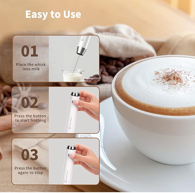 Maestri House Rechargeable Milk Frother with Stand, LunaFro Handheld Electric Foam Maker Waterproof