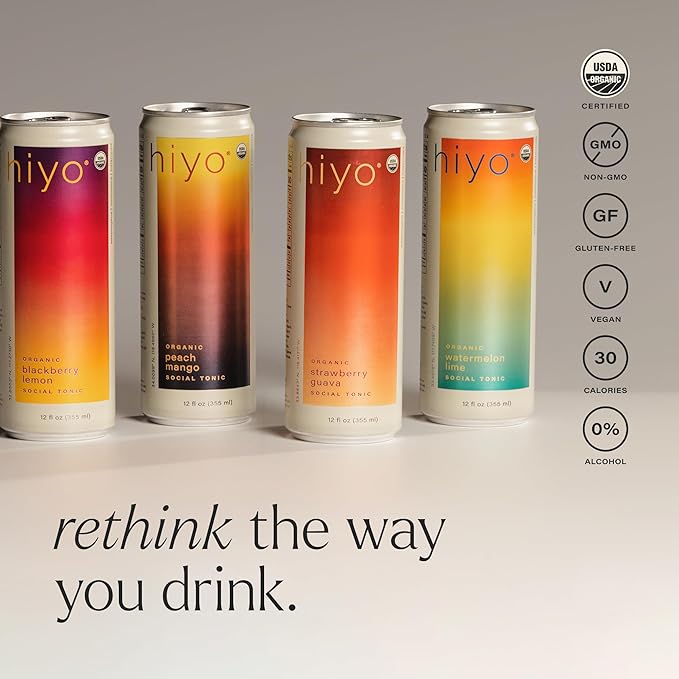 Hiyo Organic Social Tonic ??Variety Pack, 12 Pack - N.A. Functional Seltzer, Sparkling Water