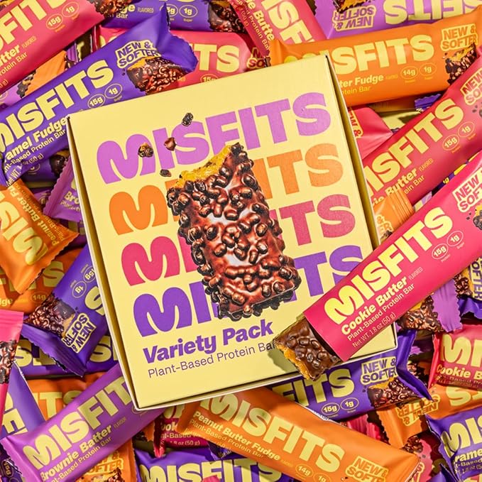 Misfits Vegan Protein Bars - Updated Gluten Free Recipe | Plant Based, Low Sugar & Carb, High Fiber