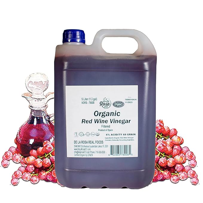 De La Rosa Organic Red Wine Vinegar, Filtered, Kosher for Passover, Vegan, Non-GMO & Gluten Free