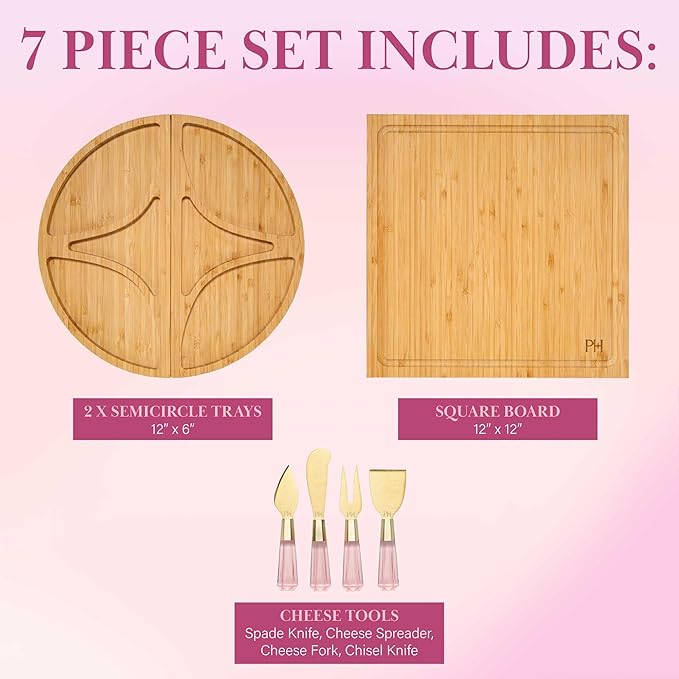 Paris Hilton Charcuterie Board and Serving Set, Customizable and Magnetic Bamboo Board with Cheese