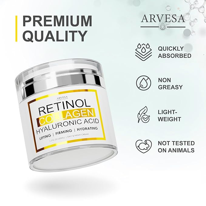Retinol Cream for Face with Collagen and Hyaluronic Acid - Anti Aging Wrinkle Cream for Women and
