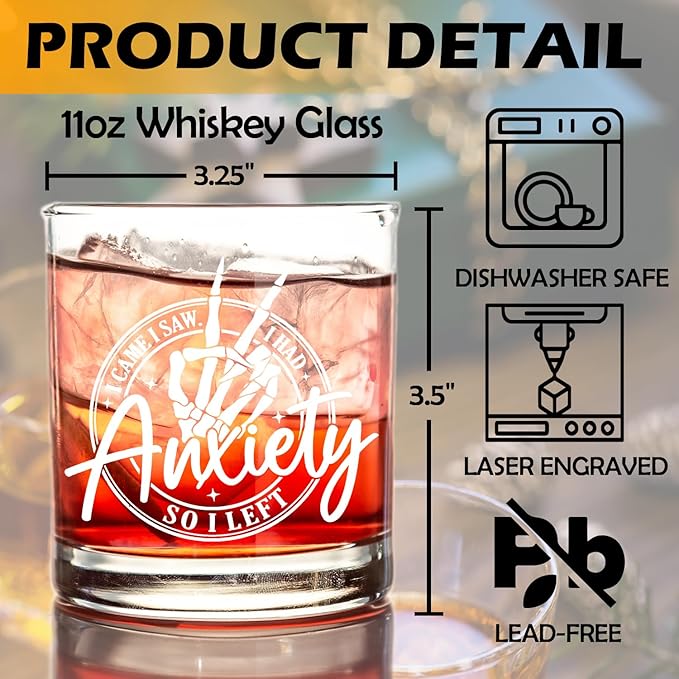 kunlisa Funny Anxiety Mental Health Whiskey Glasses, Anxiety Relief Gifts, Sarcastic Gothic