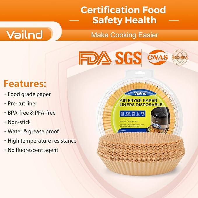 250 Pcs Air Fryer Liners Disposable, 6.5" Round Unbleached Parchment Paper Sheets for Airfryer
