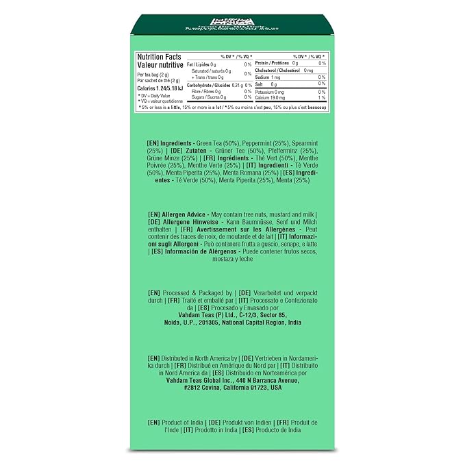 VAHDAM, Mint Green Tea Bags (100 Count) 100% Pure Leaf Tea, High Grown, Low Caffeine, Non GMO