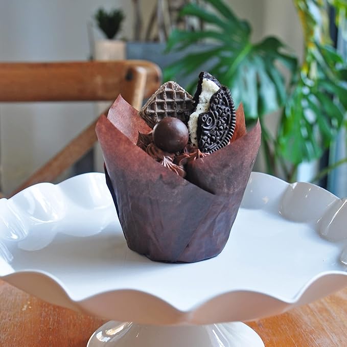 Large size Brown Tulip Baking Cups 2-1/4"(Base diameter) x 4"(Wall height) Greaseproof paper baking