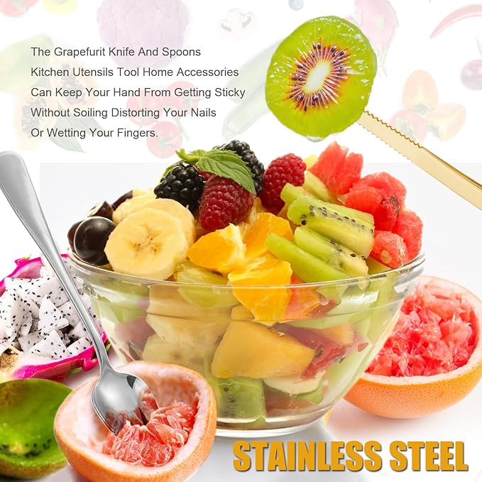 Grapefruit Spoons Serrated Edge Stainless Steel Grapefruit Utensil Tool Dessert Fruit Spoons for