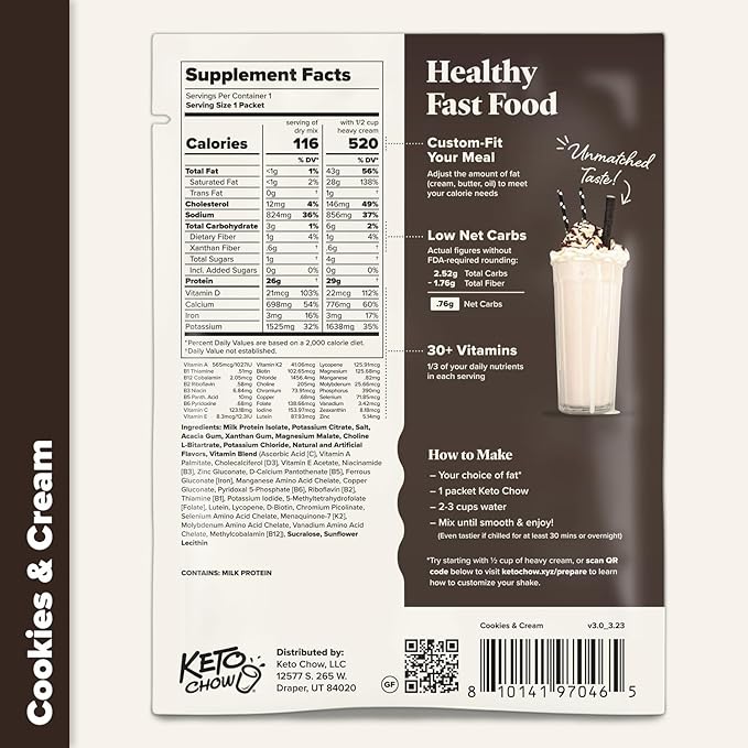 Keto Chow Cookies & Cream | Keto Meal Replacement Shake Powder | Nutritionally Complete | Low Carb