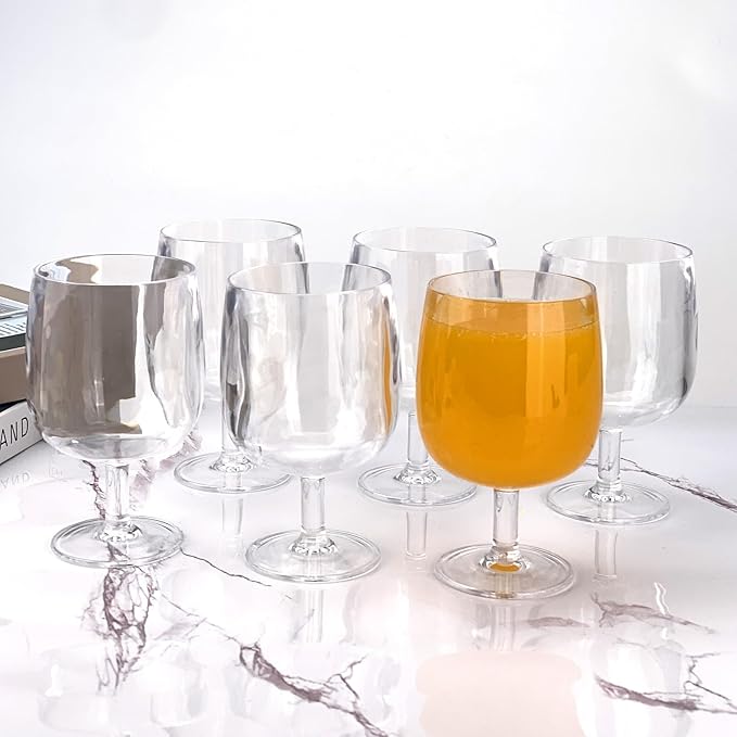 Yalin Set of 6 Unbreakable 12 oz Acrylic Plastic Wine and Water Tumbler Stackable Goblets. (Clear