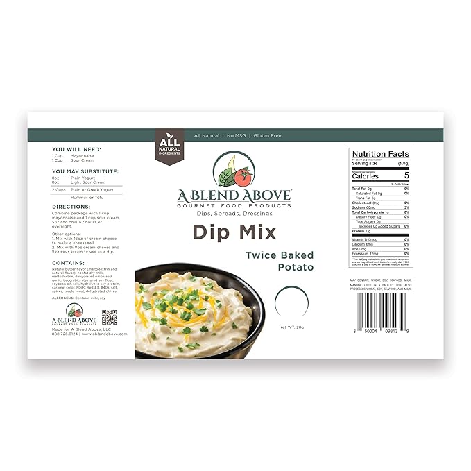 A Blend Above Twice Baked Potato Dip Mix, 3 Packs, 1 oz Each, Makes 16 Ounces, Gluten-Free, No MSG