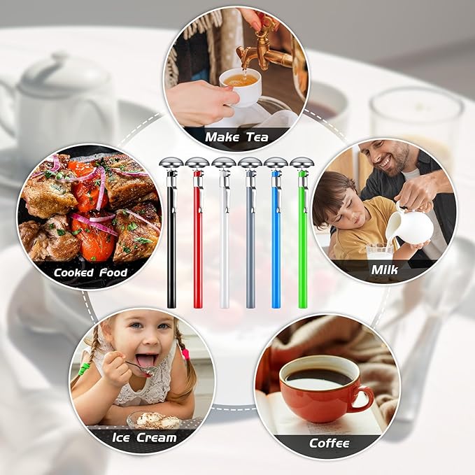 Xuhal 6 Pcs Stainless Steel Kitchen Thermometer with 5 Inch Long Stem 1 Inch Dial Thermometer Milk
