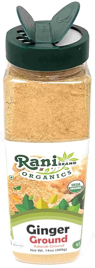 Rani Organic Ginger (Adarak) Powder Ground, Spice 14oz (400g) PET Jar ~ All Natural | Vegan |