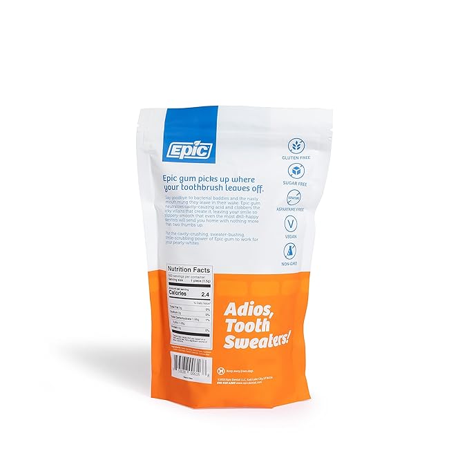 Epic 100% Xylitol Orange Mango Chewing Gum - Sugar Free, Aspartame Free Dental Gum - Supports Oral