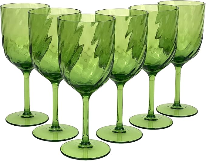 Yalin Set of 6 Unbreakable 15 oz Acrylic Plastic Wine and Water Tumbler Stackable Goblets. (Green