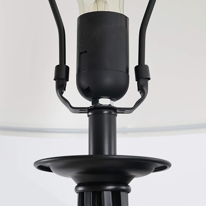 HOMCOM 3 Piece Table Floor Lamp Set with Metal Pole, Round Base, and Fabric Lampshade, for Living