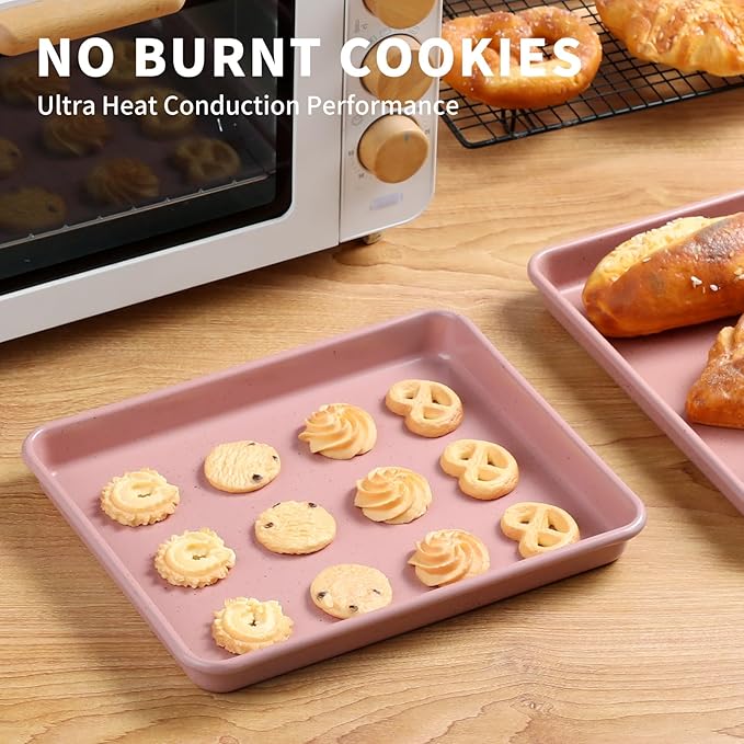 Toaster Oven Pans Set of 2, Shinsin 11-Inch Nonstick Baking Sheet Pans and Trays, 1/8 Thicker