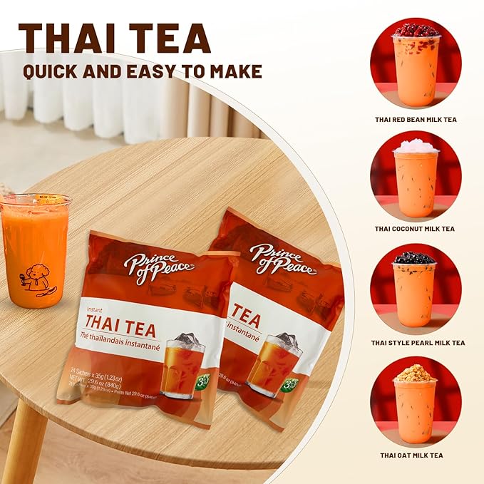 Prince of Peace 3 in 1 Instant Thai Tea Beverage, 24 Sachets Value Size – Instant Hot or Cold