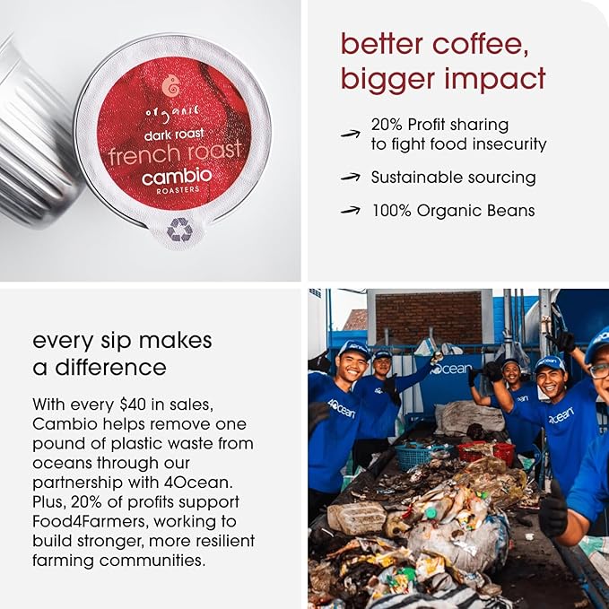 Cambio Roasters French Roast Organic Keurig KCups, Only Aluminum KCup Keurig Coffee Pods for Better
