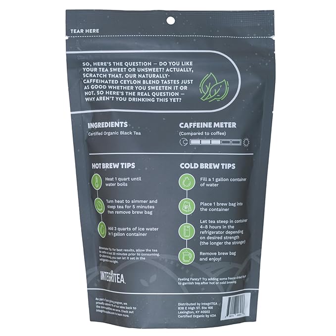 IntegriTEA Ceylon Black Cold Brew Black Tea Bags - 6-Bag Unsweetened Iced Tea Pack for 6 Gallons of