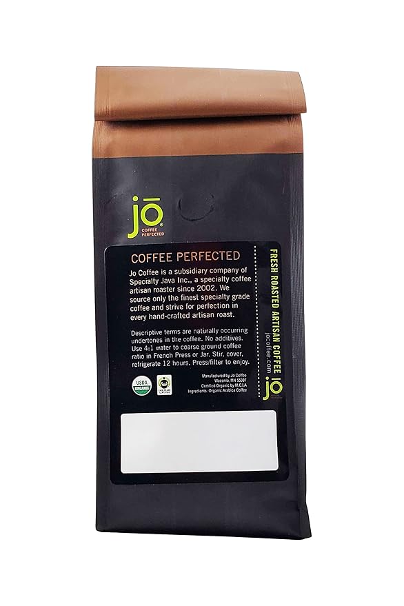COLD BREW JO DECAF: 12 oz. Whole Bean USDA Organic Decaf Coffee, Dark French Roast, Swiss Water