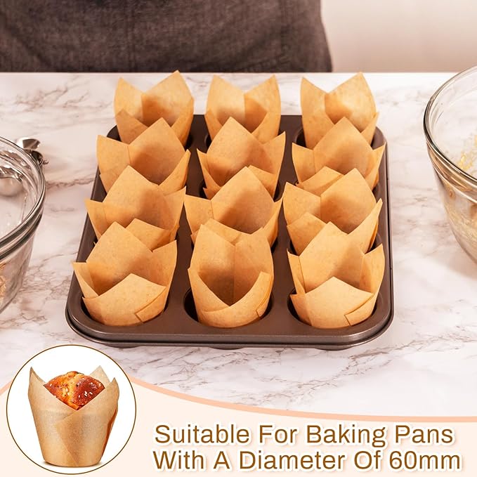 300 Pcs Jumbo Muffin Liners for Baking 2-1/4" x 4" Large Tulip Cupcake Liners Greaseproof Cupcake