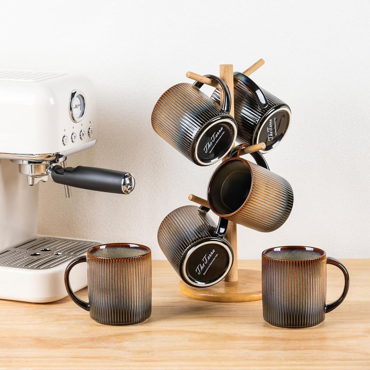 theterra Ceramic Coffee Mugs Set of 4, 14.2 oz Coffee Cups with Handle