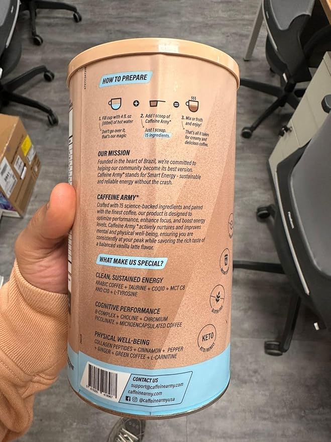 CAFFEINE ARMY Vanilla Latte | Comprehensive Functional Coffee with MCTs, CoQ10, Collagen and